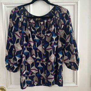 Black Geometric Silk Blouse
